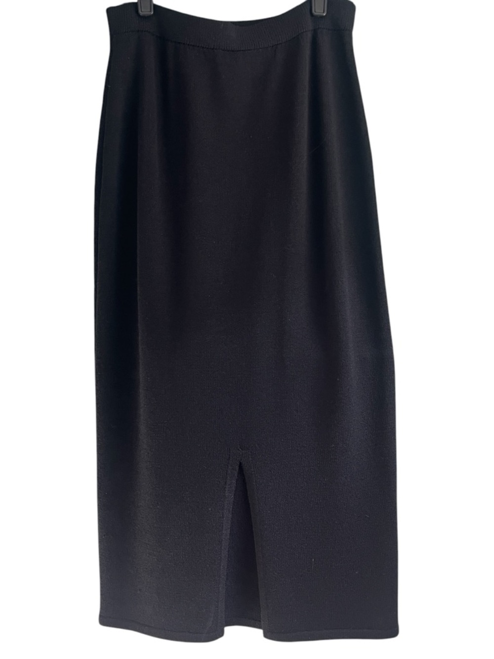 St John Basics Black Knit Midi Skirt 4 Pull On Pencil Stretch Slit Workwear - Picture 11 of 11